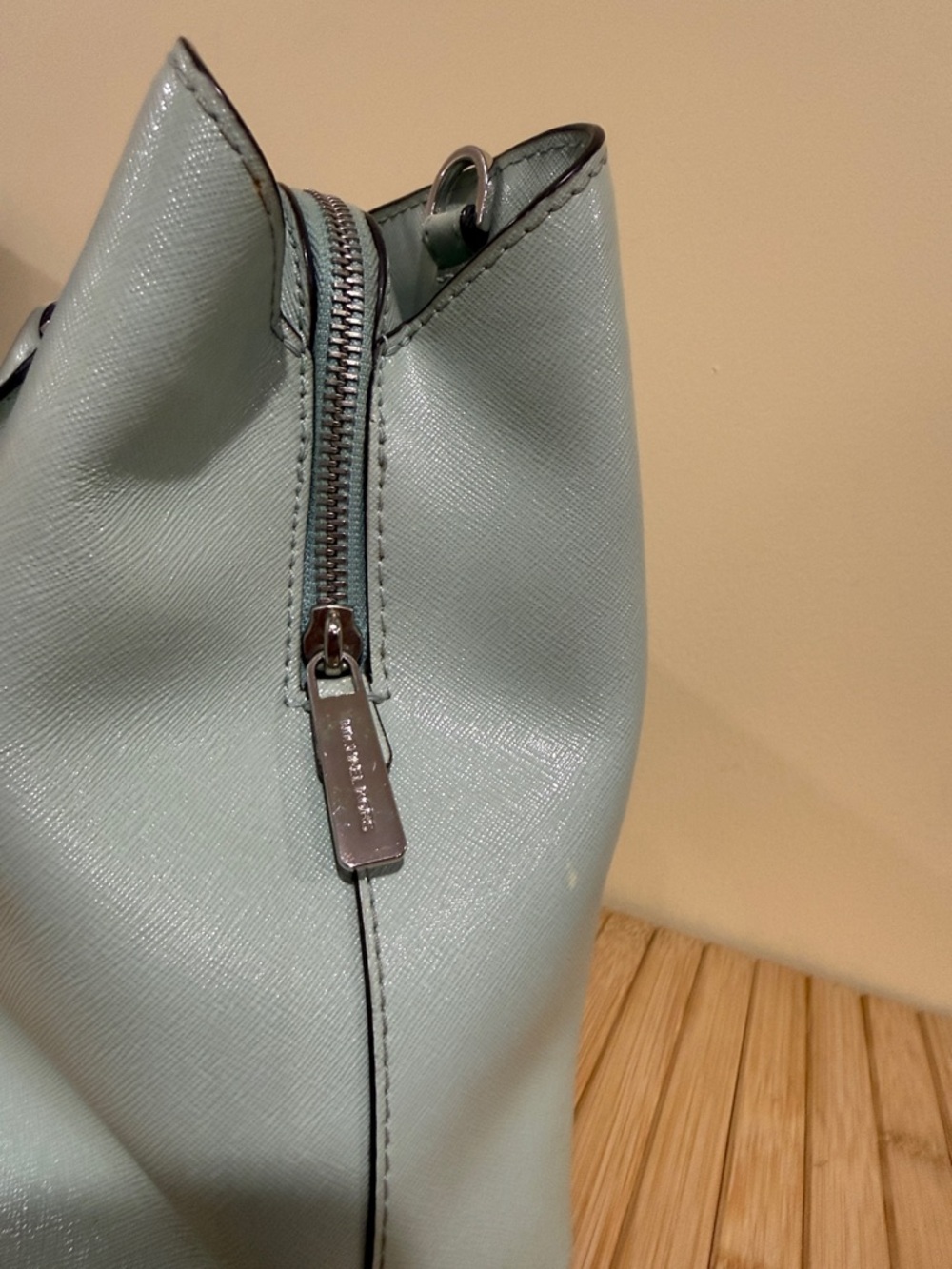 Michael Kors Pale Blue Saffiano Leather Satchel Michael Kors Handbag  MK Purses - Picture 7 of 16